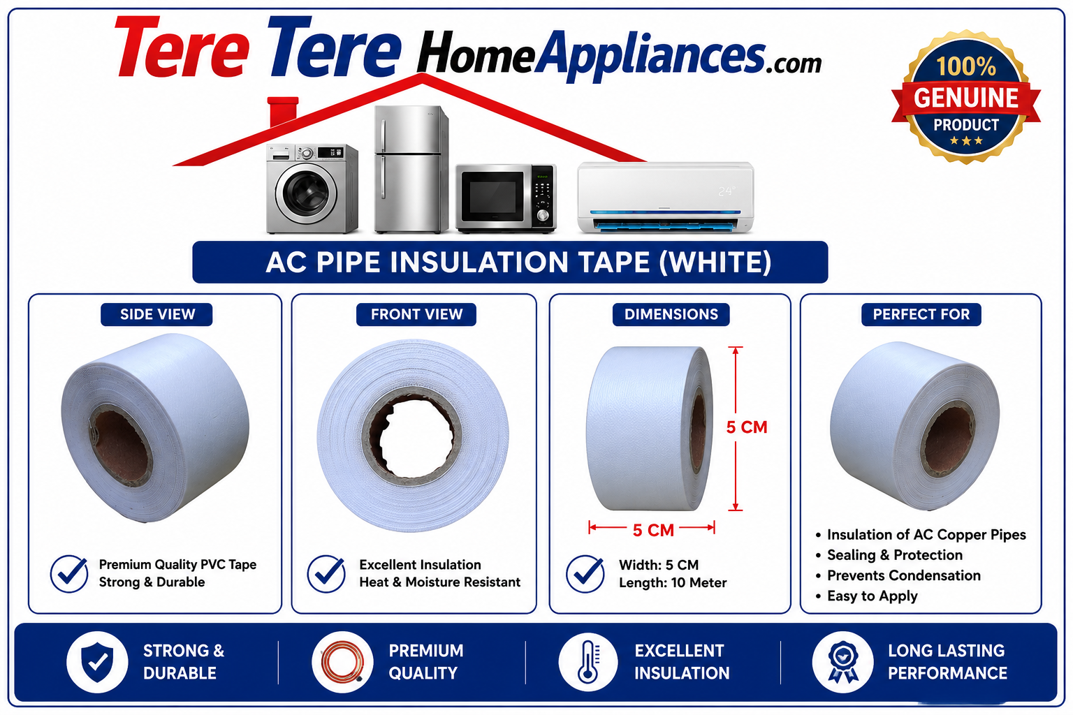 AC Insulation Tape for Copper pipe Water Proof for Heavy Duty Monsoon