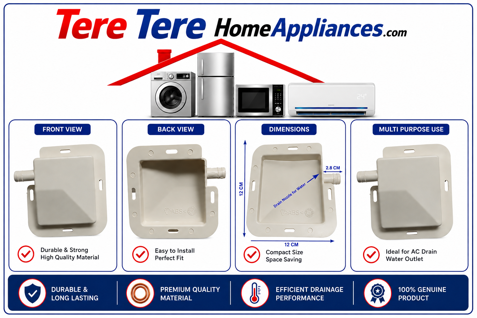 AC Drain Tray Suitable with All Windows Air Conditioners 0.75/1/1.5/2 TON SQUARE