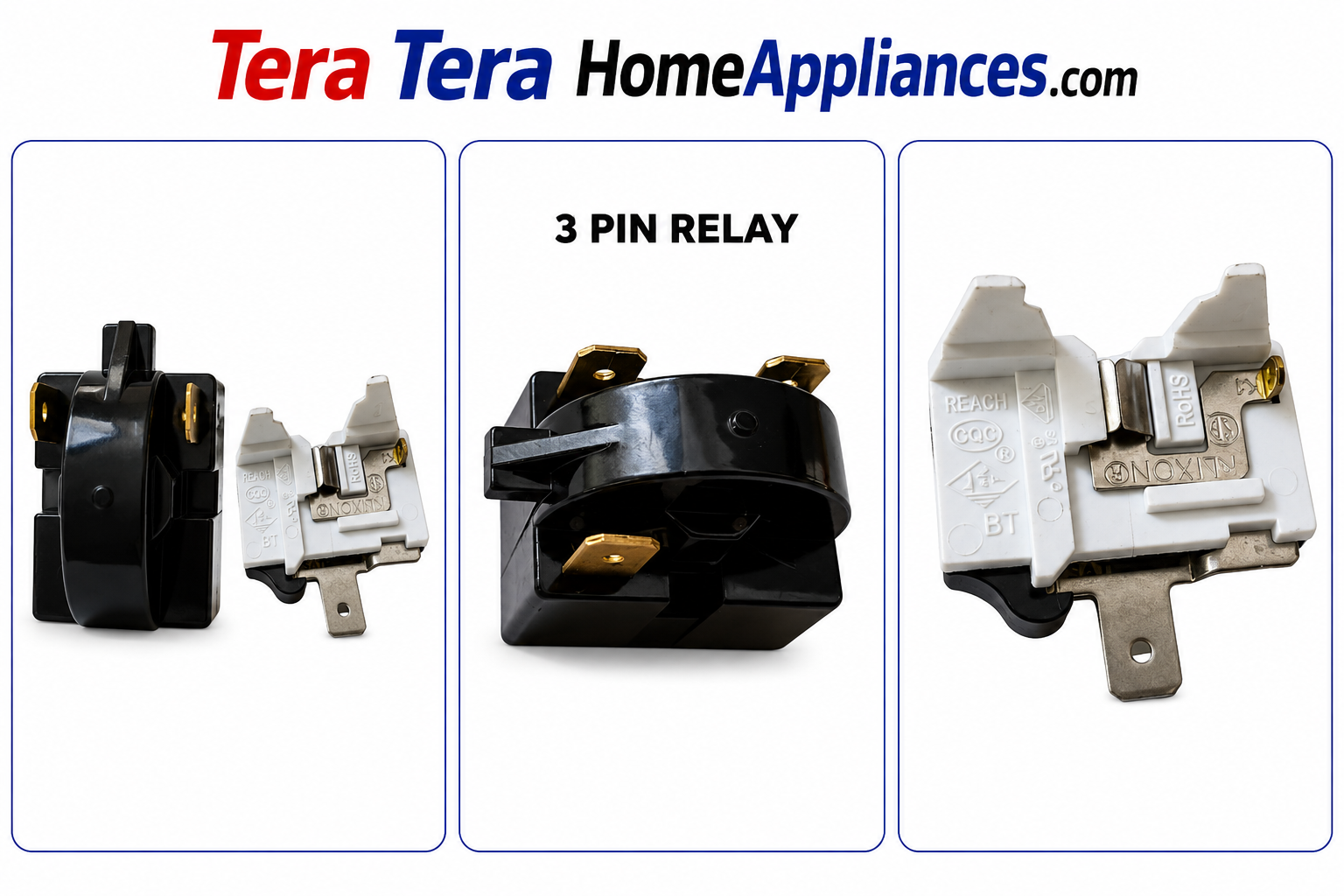 Compressor Relay (3 Pin) + Overload Protector Compatible with Single Door & Double Door Refrigerators (100L–350L) | Compressor Relay Set