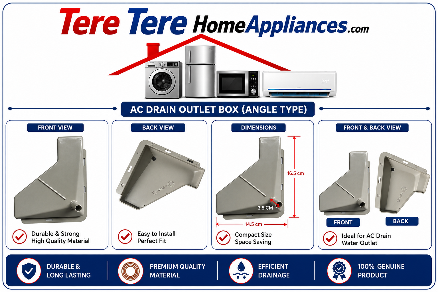 AC Drain Tray Suitable with All Windows Air Conditioners 0.75/1/1.5/2 TON TRIANGLE